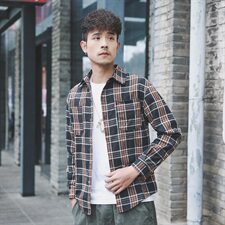2021外景日系春季新大码男休闲翻领格子宽松纽扣衬衫C501-P45，男装衬衫，电商A001