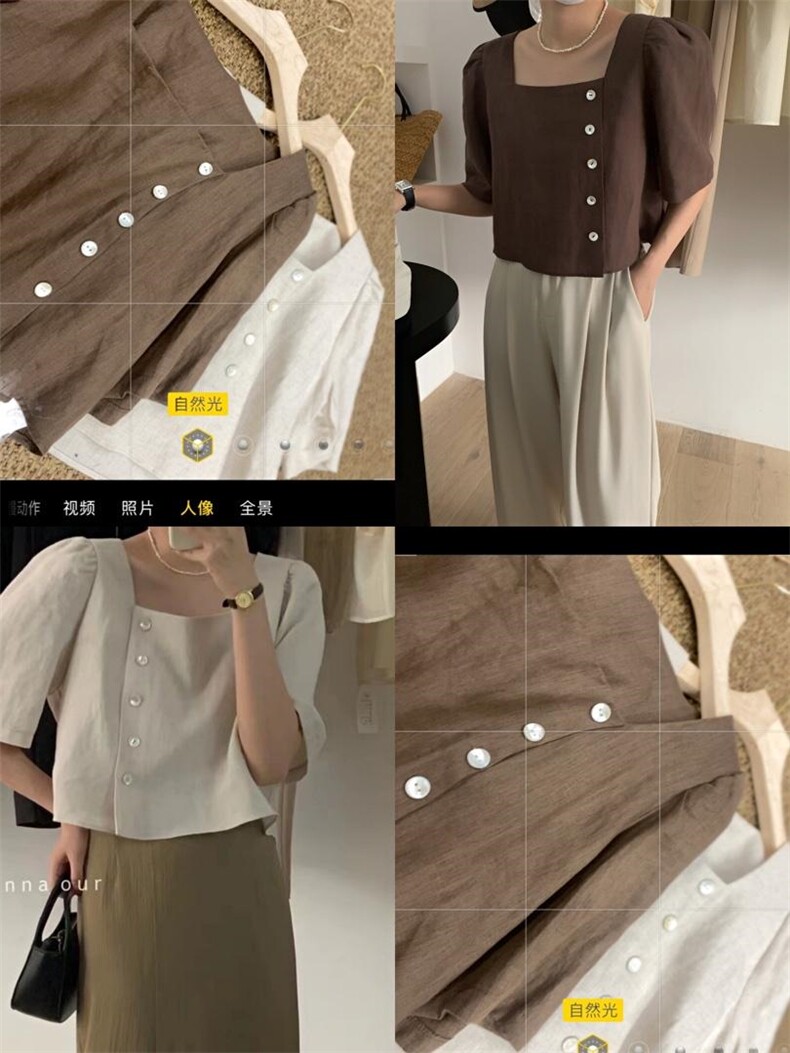 夏季新款方领侧排扣特色小衫,女装其它,斐媞梦