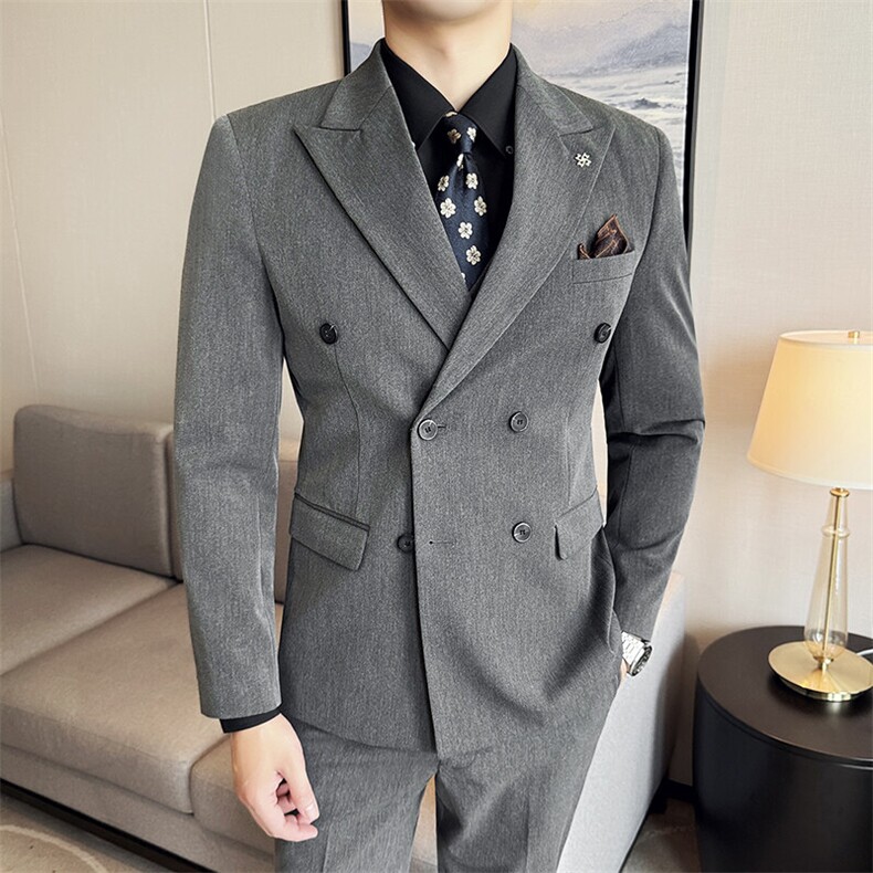 507A-SJT813-P2102025春季时尚男士双排扣西服三件套装礼服,男装西服,星座507A（原星座306B-2）
