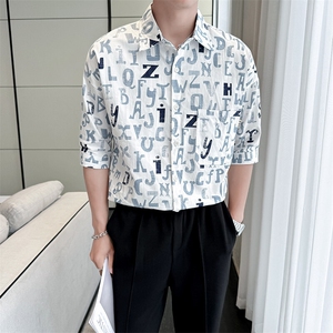 2025春季新款衬衫 男士轻奢印花七分袖衬衫打底上衣901-C41P58图片