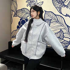 抖音得物高品质秋冬美式高街重磅结构辑明线纹理连帽卫衣外套W111，男装卫衣，电商A486