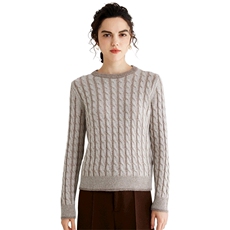 花纱圆领加厚绞花羊绒衫2024年秋季长袖羊绒，女装羊绒衫，旭日羊绒