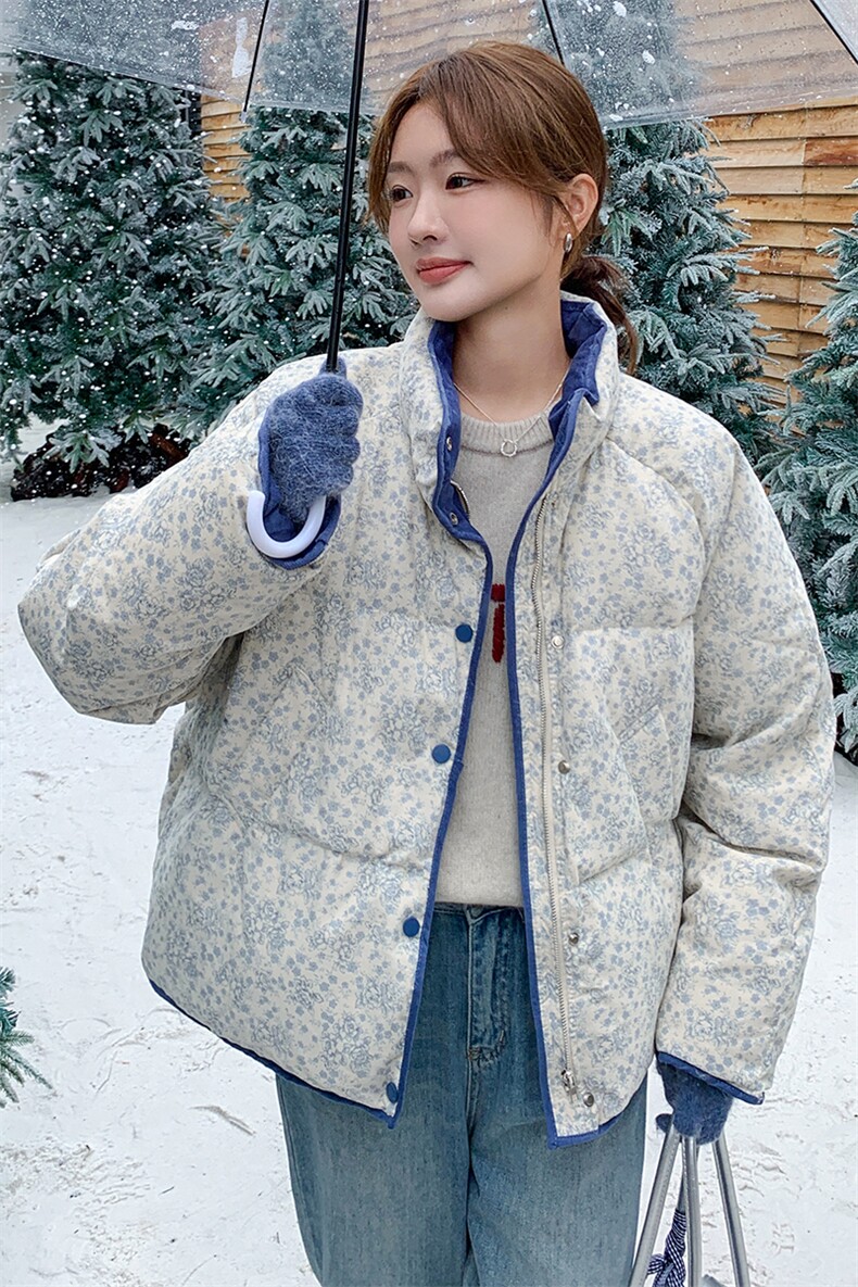 独特漂亮超好看碎花羽绒服女冬2024年新款新中式国风立领短款外套,女装羽绒服,浙宝305