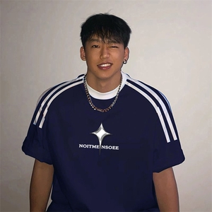 夏季美式高街重磅纯棉三条杠织带撞色男女短袖T恤ZD290-特P30图片