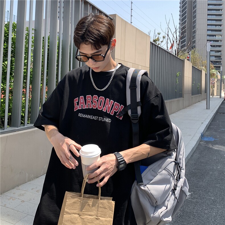 港风ins潮流 夏季美式印花字母短袖男简约百搭夏装情侣装T恤女图片