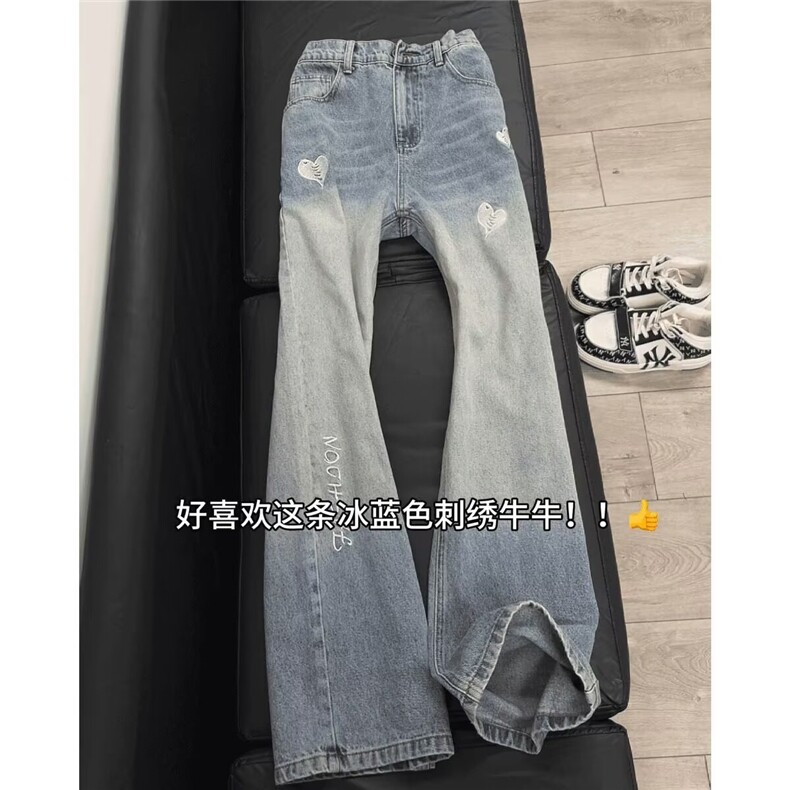 美式高街设计感刺绣牛仔裤男女春款复古宽松直筒裤子LB2733-P47,男装牛仔裤,星座1008