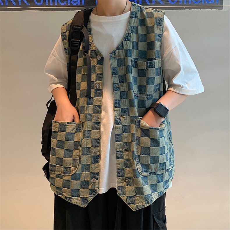港风宽松休闲多口袋外套日系复古工装牛仔马甲男W3114-P34,男装背心/马甲,星座512-2