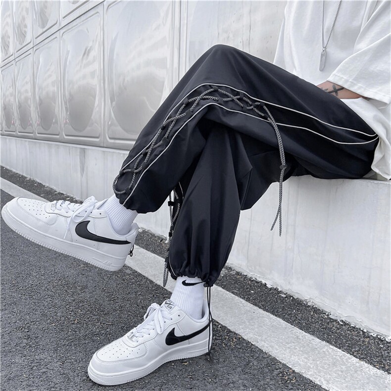 侧边抽绳裤男潮牌ins宽松直筒裤韩版潮流休闲长裤束脚GK8228-p35图片