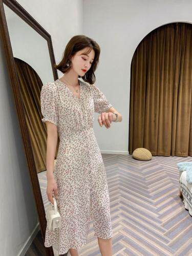 夏季新款修身碎花连衣裙，女装连衣裙，荷塘月色