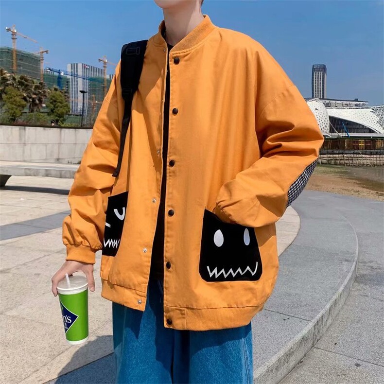 日系ins撞色口袋夹克宽松休闲棒球服潮牌秋季工装外套W1324-P50,男装夹克,星座512-2