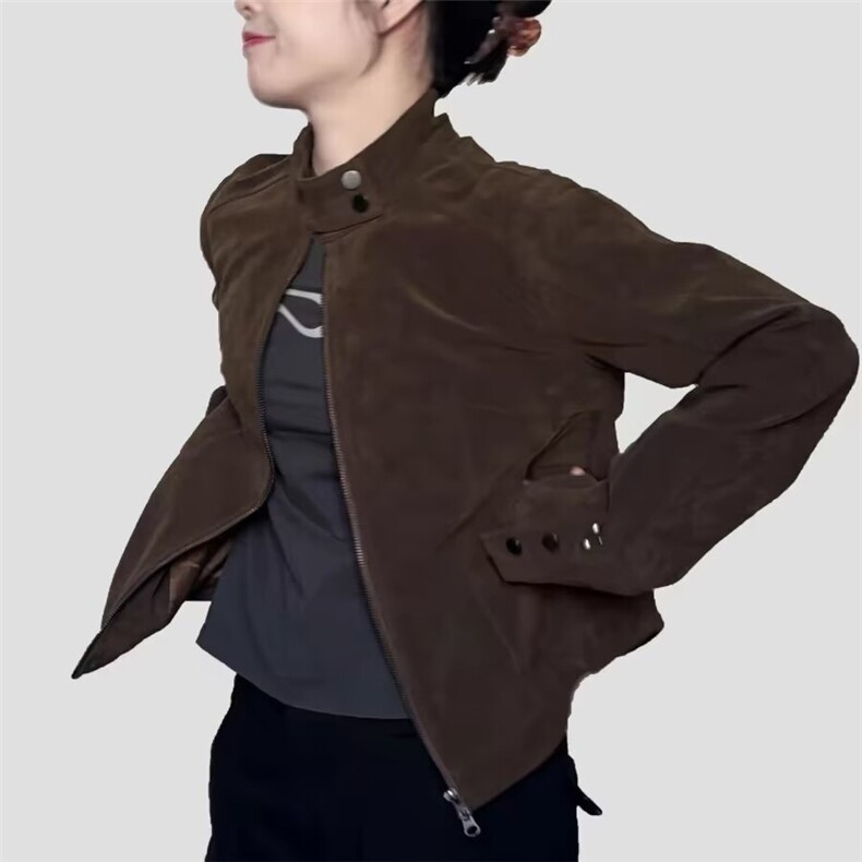 HT239-P702025秋冬季复古美拉德翻领鹿皮绒宽松百搭机车服夹克,男装夹克,电商B323A