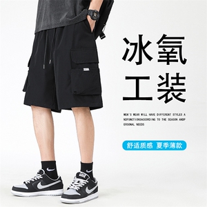美式工装裤男款夏季高街多口袋短裤宽松直筒运动休闲五分裤子图片