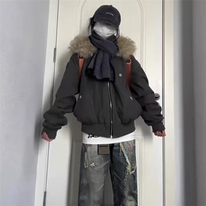 现货 美式宽松短款座山雕连帽毛领棉服MY266/P105图片