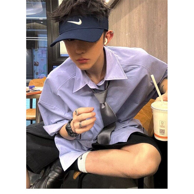 夏季透气五分袖复古卡通刺绣短袖衬衫W393-P38,男装T恤,星座910B