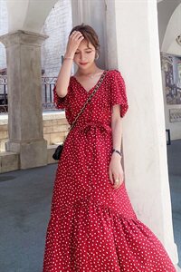 现货！2021夏季新款定制面料红色爱心连衣裙165A-6508-P105-K158图片