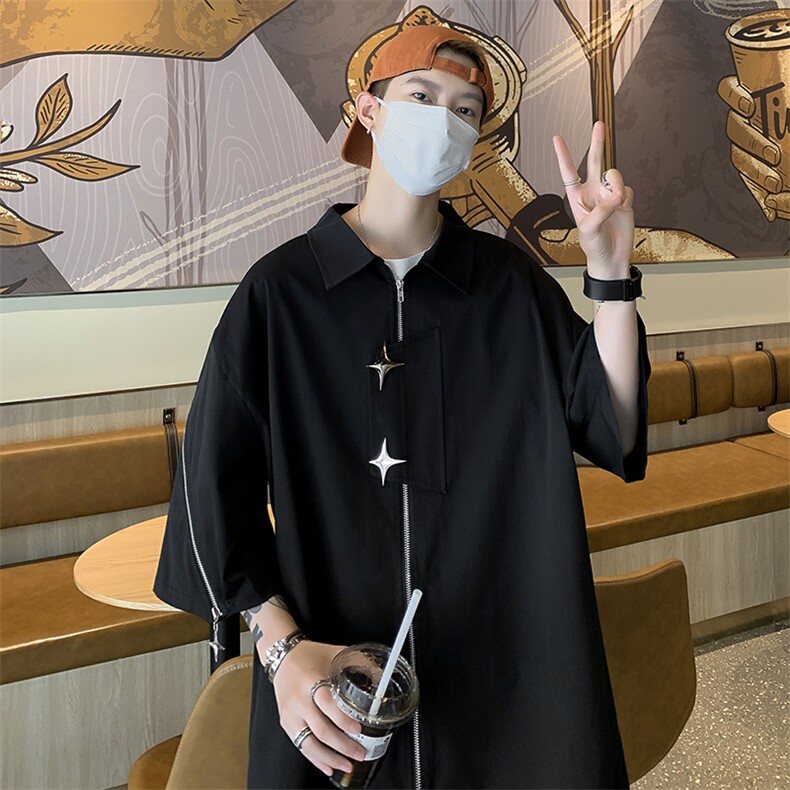 小众短款短袖夹克男夏季潮流帅气宽松衬衣计感工装衬衫CS0807-P40,男装衬衫,星座308B-2