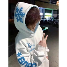潮雪花刺绣连帽卫衣男秋冬宽松情侣装毛巾绣外套帽衫男女，女装短外套，四季星座505
