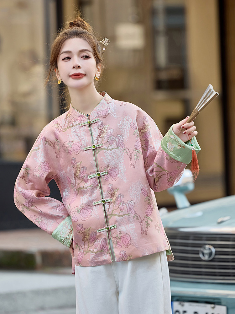 水衣源2607款新中式提花刺绣短外套薄款女（也有羽绒服版）,女装短外套,水衣源