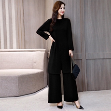 春秋套装女两件套2024新款长袖连衣裙开叉气质阔腿裤时尚显瘦潮，女装套装/套裙，江南富贵女