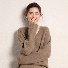 V领35%羊绒衫女2024春装新款纯色长袖款式慵懒风毛衣，女装羊绒衫，绒源之鑫