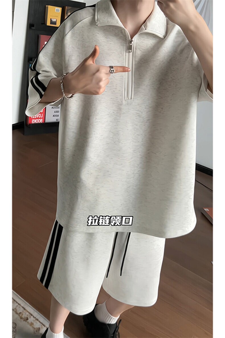 夏季半拉链polo衫套装T3637上衣特P31控59/DK8609裤子特P26控49,男装Polo衫,电商A007