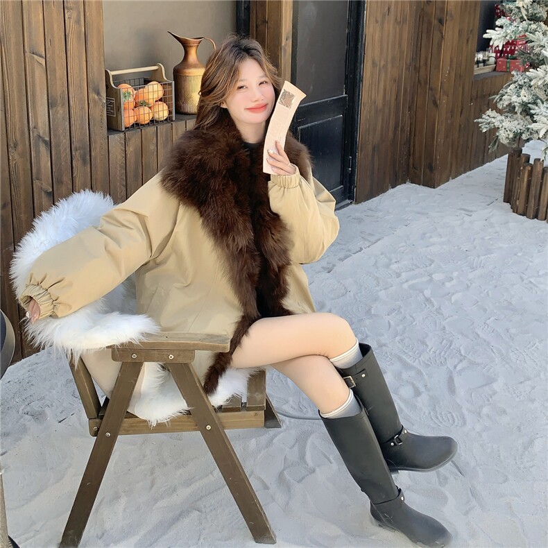 加厚狐狸毛领白鹅绒羽绒服女中长款派克服冬季保暖外套90白鸭绒,女装羽绒服,2C159