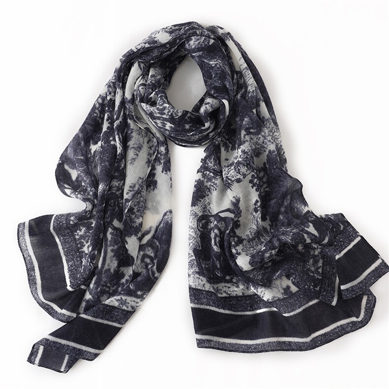 2025年秋季新款百搭女士精纺印花羊绒披肩围巾，披肩，绒上羊绒