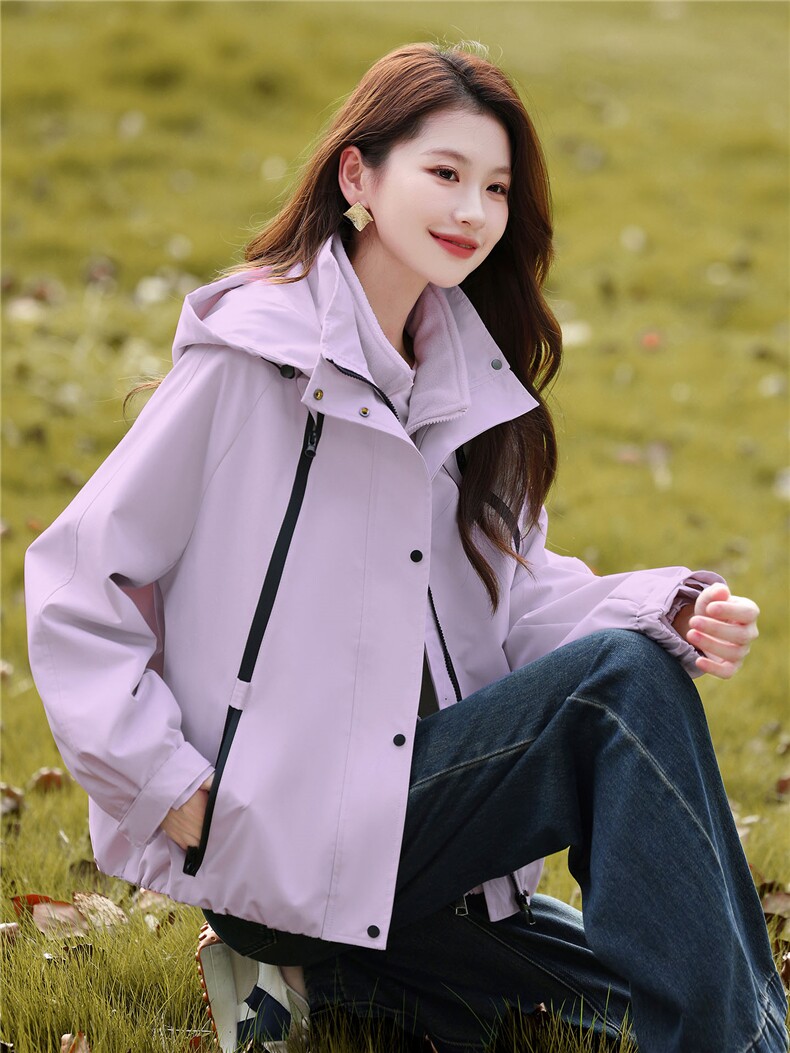户外休闲连帽三合一冲锋衣外套女2025冬季加绒宽松百搭派克服棉服,女装套装/套裙,丽影随形