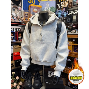 480G重磅加绒硬挺boxy男女秋冬美式高街结构半拉链卫衣开衫厚外套,防静电工作服穿搭女微胖学生图片