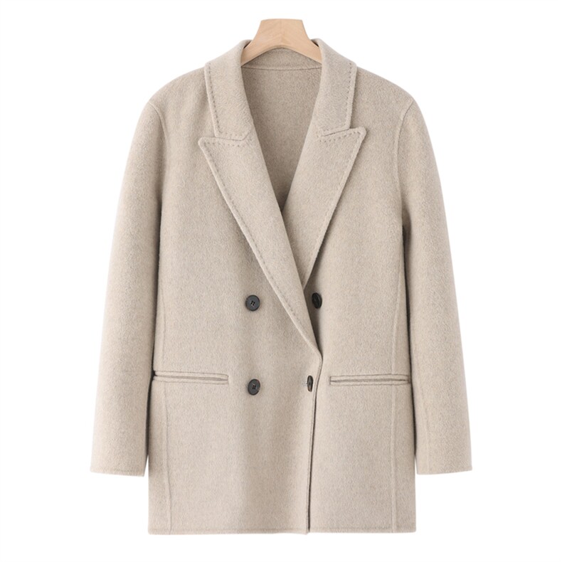 2025年秋季新款百搭女士POLO领短款大衣，女装双面呢大衣，鹿展羊绒大衣