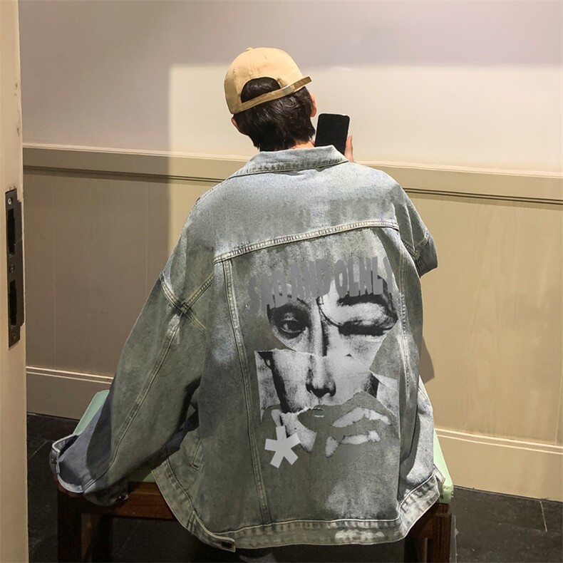 男装牛仔外套2026秋季美式抽象印花男生翻领夹克XZ514-2-N90-P88，男装工装外套，星座514-2(原B239)