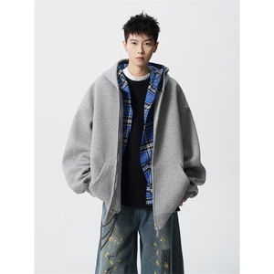 706-LK9319-P75 现货 秋季男士重磅假两件拉链连帽卫衣开衫外套图片