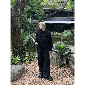 NECOYEP 2025中式风小香风痞帅长袖毛边外套男女宽松小众上衣图片