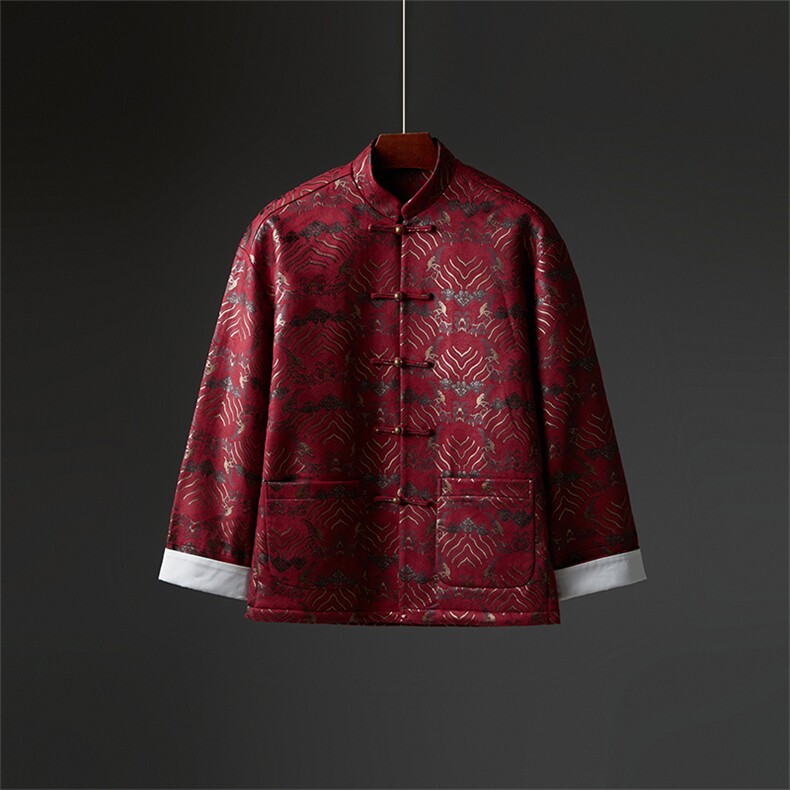 秋冬风加棉加厚江涯海浪烫金印花手工盘扣唐装新中式铜扣外套，男装民族服装，星座305A（原312A-1）