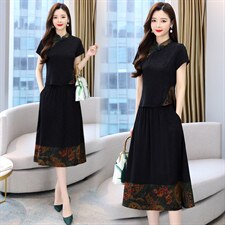 香云纱仿真丝套装女高端品牌2023夏季新款短袖刺绣高级减龄轻奢，女装套装/套裙，然然