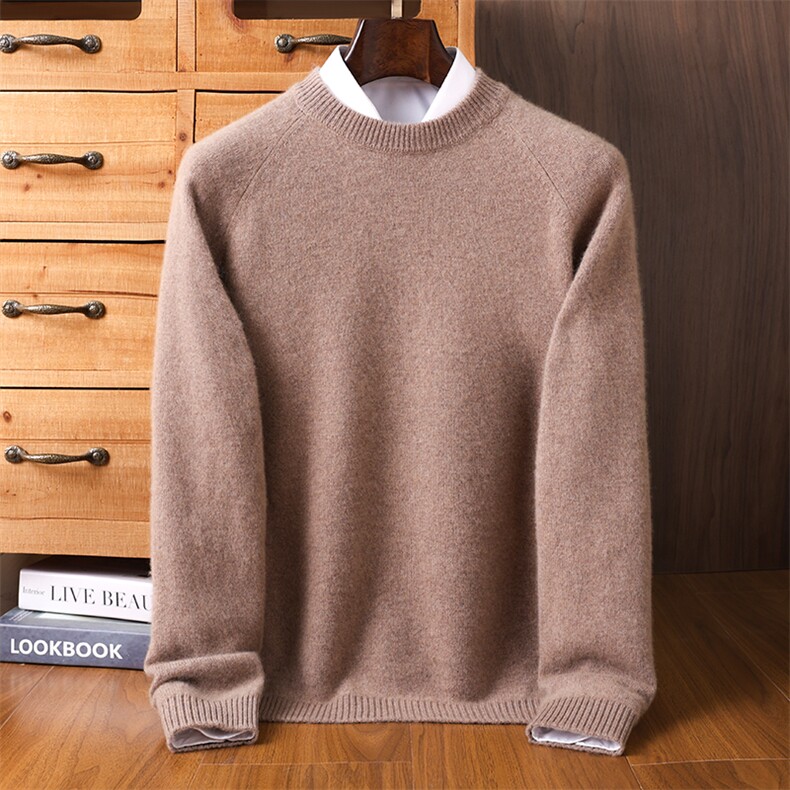 高品质男士羊绒套衫秋冬保暖圆领插肩简约百搭毛衣，男装羊绒套衫，铂欧羊绒