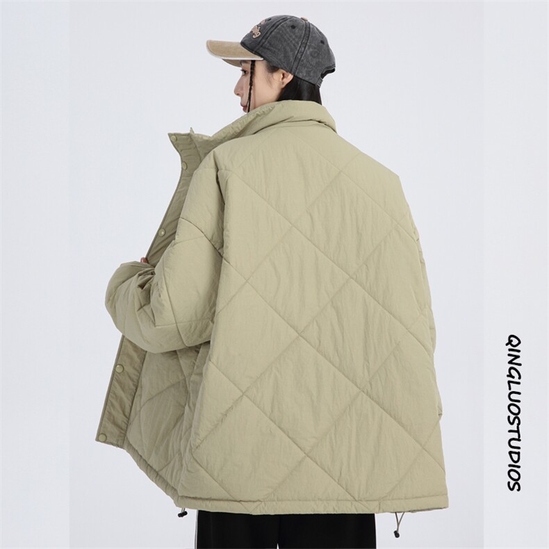 潮牌情侣2023冬季男士菱形格立领棉衣百搭棉服外套女MYTC121P75,男装棉衣,电商B220