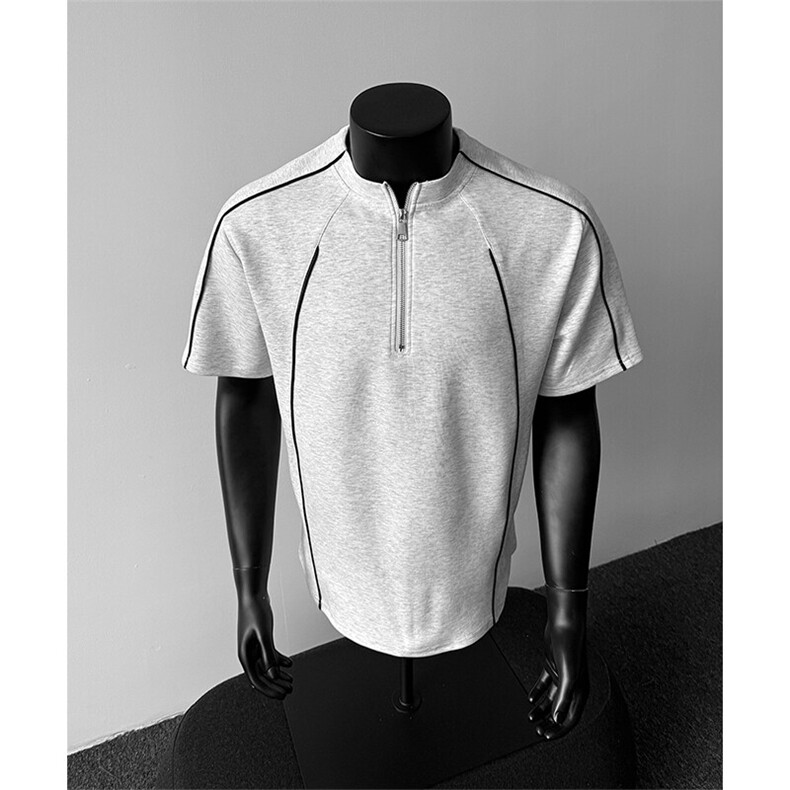 夏季新款港风日系设计感圆领半拉链短袖T恤男XZ213-TX27-P40控68,男装T恤,星座213