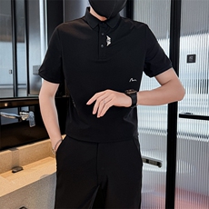 2025夏季抖音新中式刺绣短袖T恤翻领Polo衫T25099-P58控78，男装T恤，电商D342