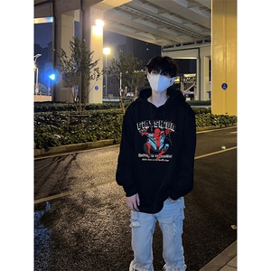 新款港风美式潮牌连帽蜘蛛侠卫衣图片