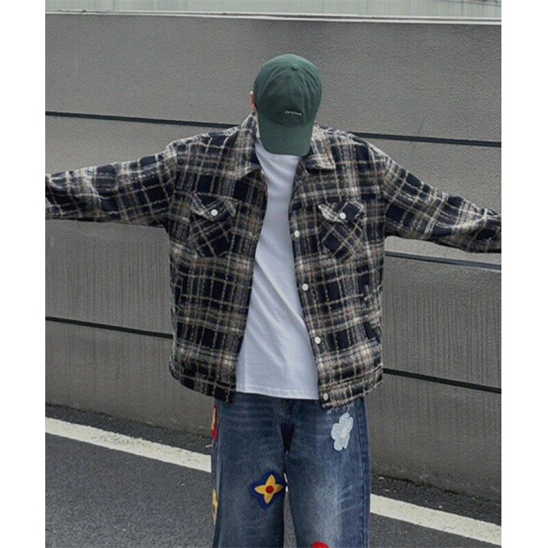美式复古格子衬衫翻领衬衣外套男女潮牌秋季宽松休闲夹克JF014,男装夹克,星座1116A（原606A-3）
