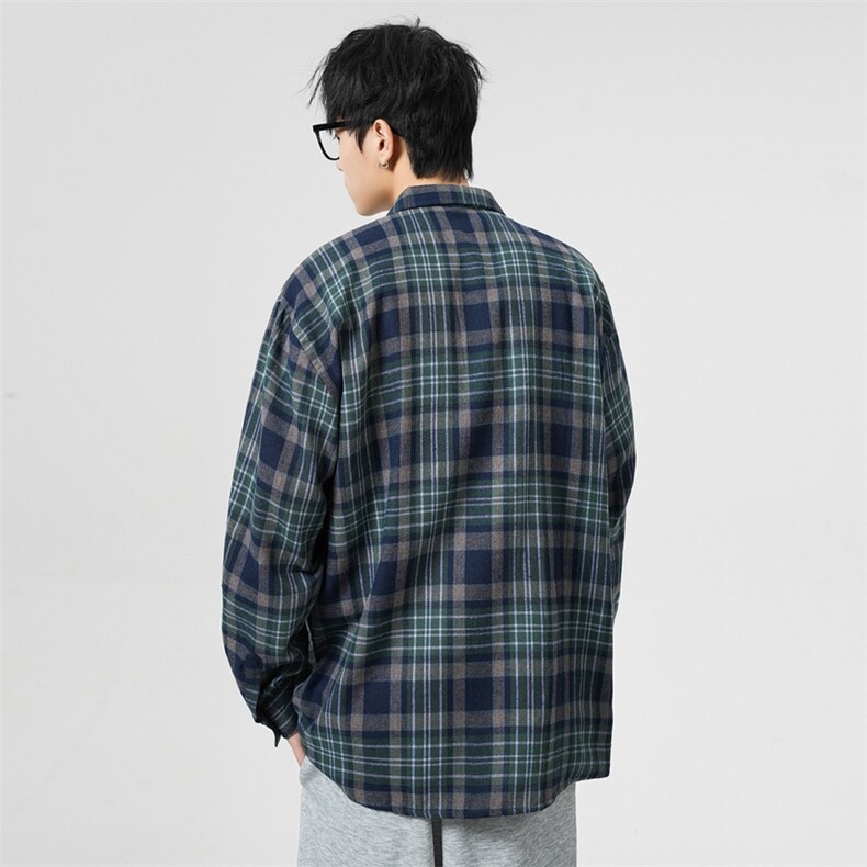 25年春季格子长袖衬衫得物二开衬衣宽松现货DS-C323-1-2301-T批35,男装衬衫,电商C323-1