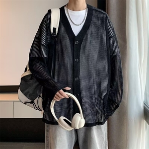 春秋季新款宽松镂空针织衫春秋长袖毛衣外套上衣男B6023/P48图片