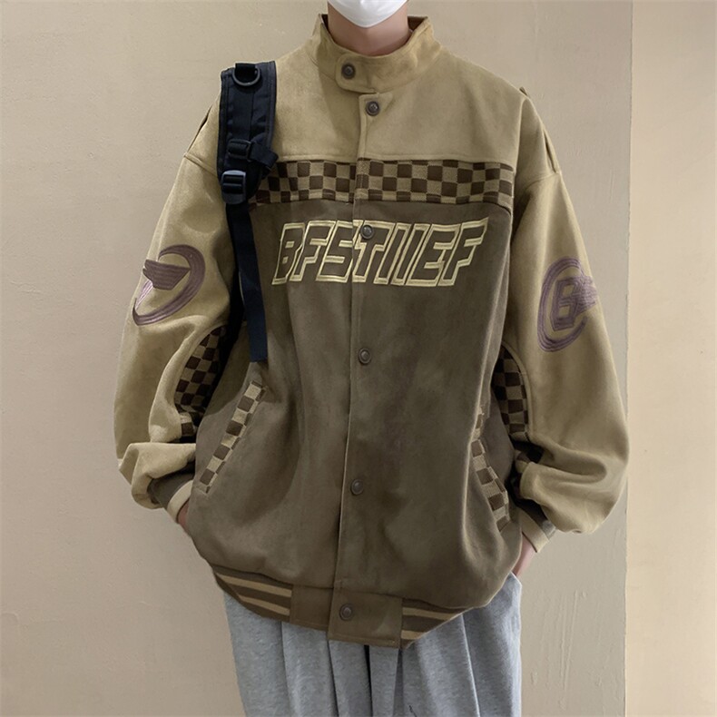 美式潮牌麂皮绒机车夹克秋季宽松立领上衣百搭休闲外套W5024-P80,男装夹克,星座512-2
