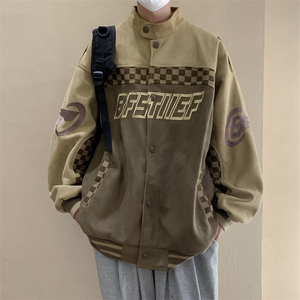 美式潮牌麂皮绒机车夹克秋季宽松立领上衣百搭休闲外套 W5024-P80图片