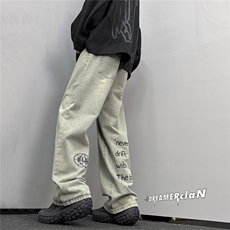 k1048-p45-控68M-5XL港风高阶黄泥黑暗宽松牛仔裤，男装牛仔裤，星座116