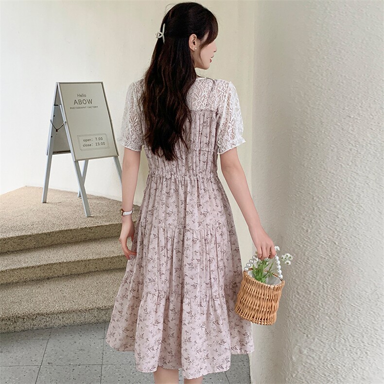 正品哥家女装2025年夏季新款吊带假两件蕾丝拼接碎花连衣裙女裙子,女装连衣裙,心心服饰