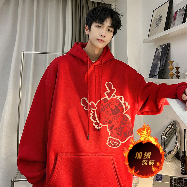龙年卫衣 冬季美式加绒加厚连帽卫衣外套DL1779常规特P35加绒特40图片