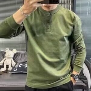 美式小立领卫衣男重磅华棉修身长袖亨利领t恤紧袖内搭打底亨利衫图片
