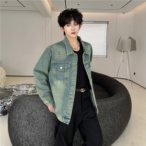 秋冬美式复古铆钉做旧慵懒休闲夹克牛仔外套男914-4-JK8644 P75图片